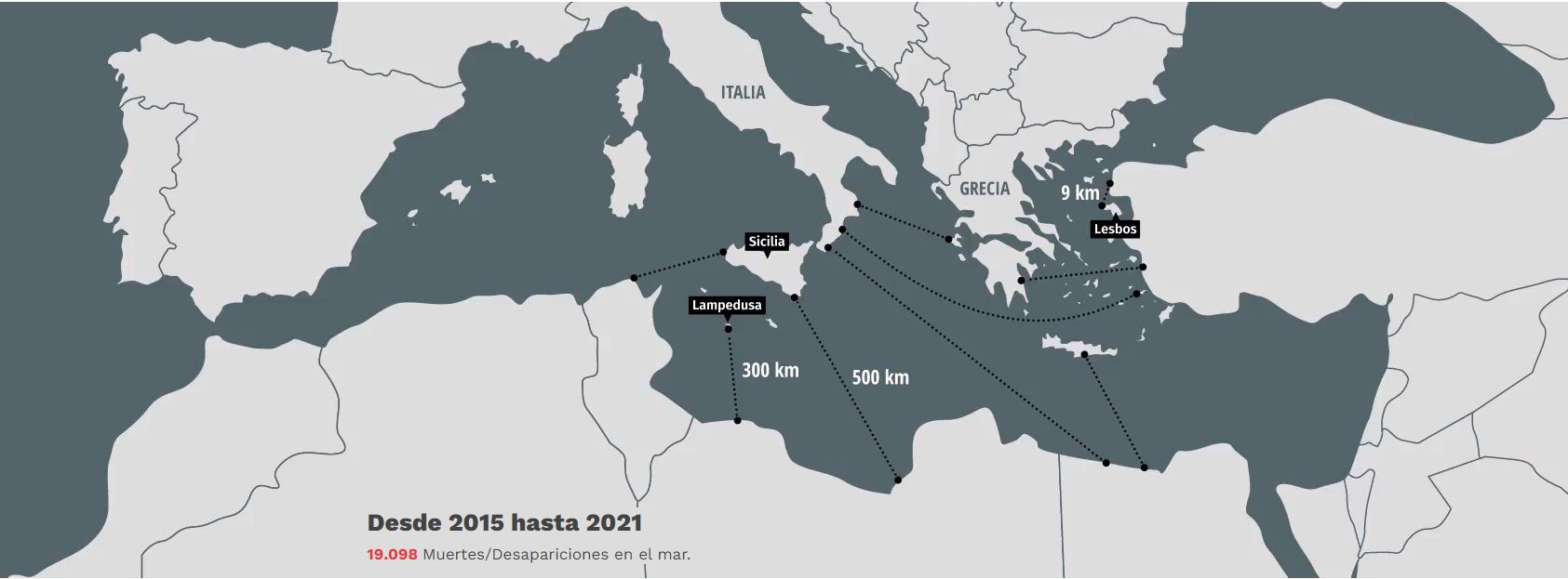 Mapa interactivo de la ONG Open Arms con las principales rutas de inmigración por el Mediterráneo