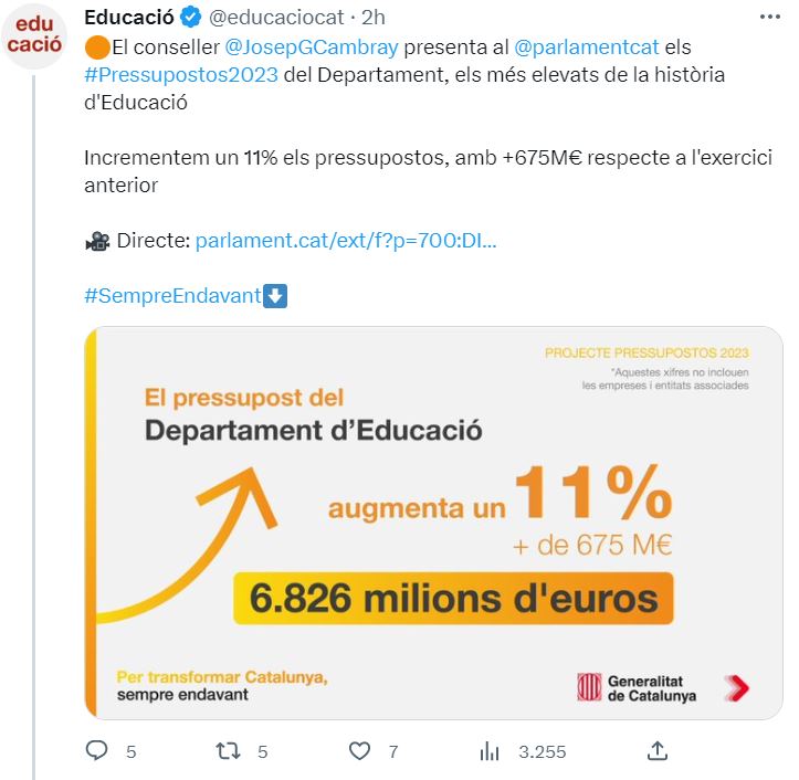 imagen del twit de la Conselleria de Educació